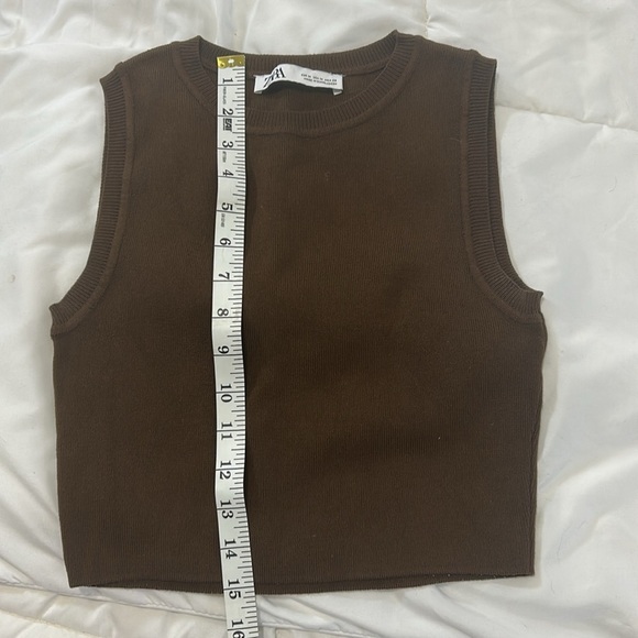 Zara knit crop top size medium chocolate brown sleeveless shirt - Picture 5 of 6